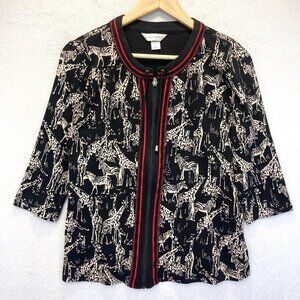 Christopher & Banks Zip Up Jacket Womens Medium Giraffe Zebra 3/4 Sleeve Stretch